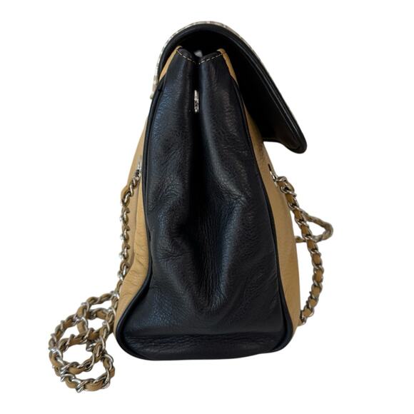 ELIE TAHARI Purse Yellow Gold Silver Colorblock Satchel Shoulder Chain Handle - Picture 4 of 10